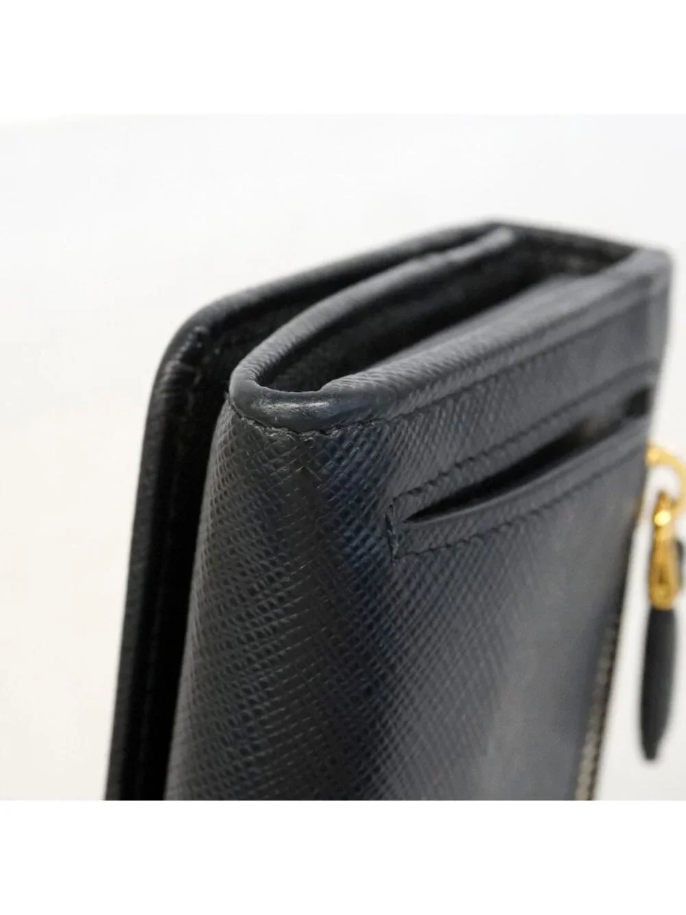 Prada Wallet Saffiano Leather Black Gold